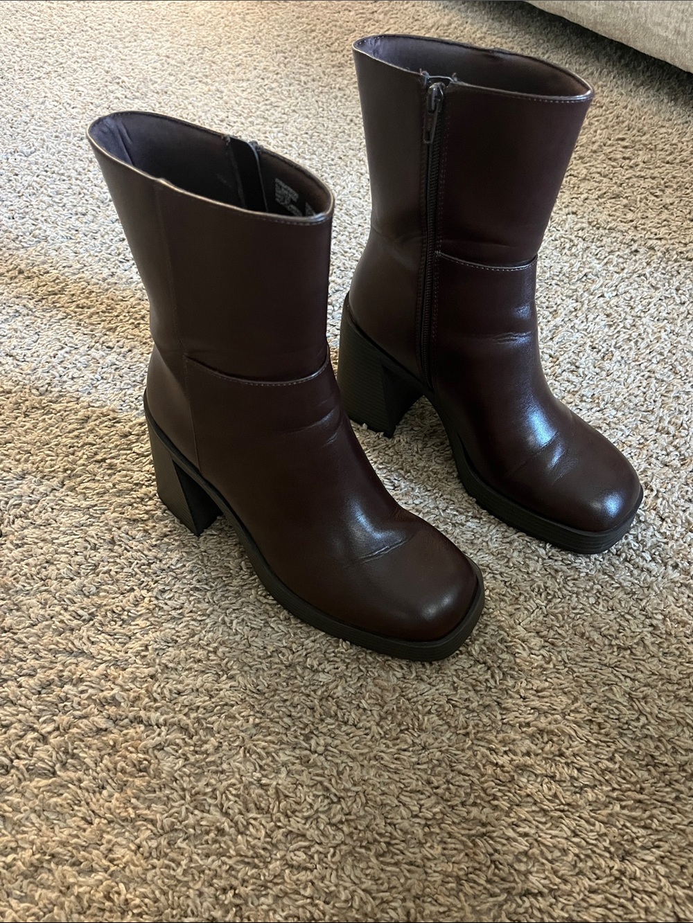 No Boundaries Dark Brown Chunky Heel Mid-Calf Boots